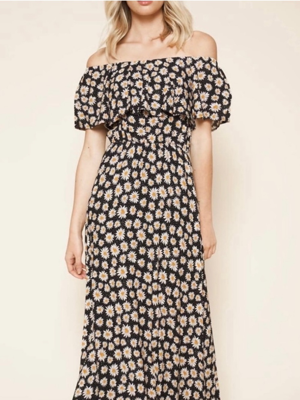 Sugar + lips Black Strapless Daisy Maxi Dress